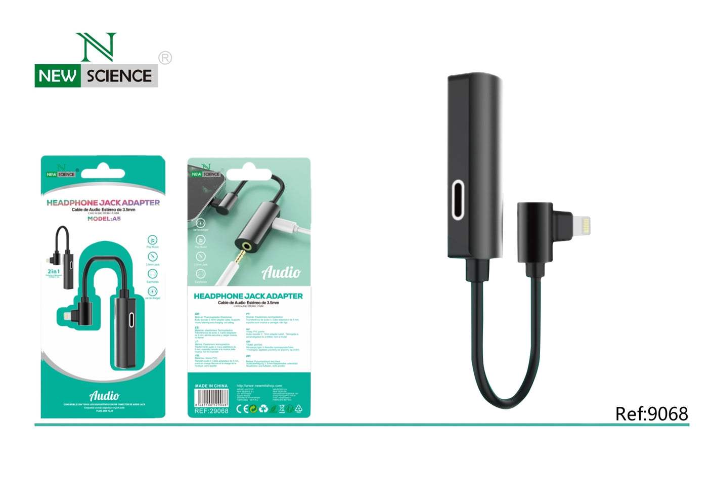 Adaptador Auricular Lightning a Jack y Carga A5