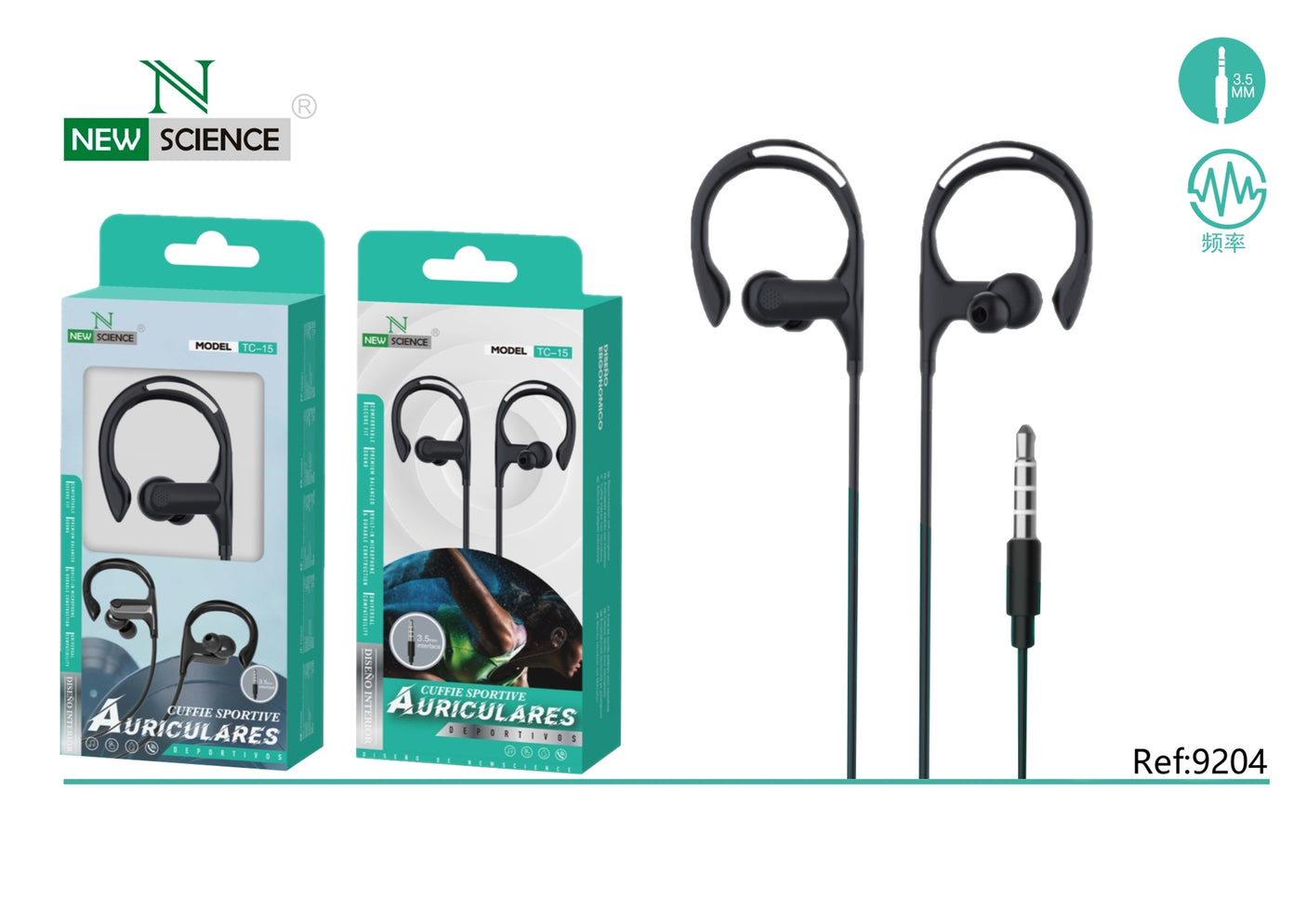 Auriculares Deportivos con cable 3.5mm Jack TC-15