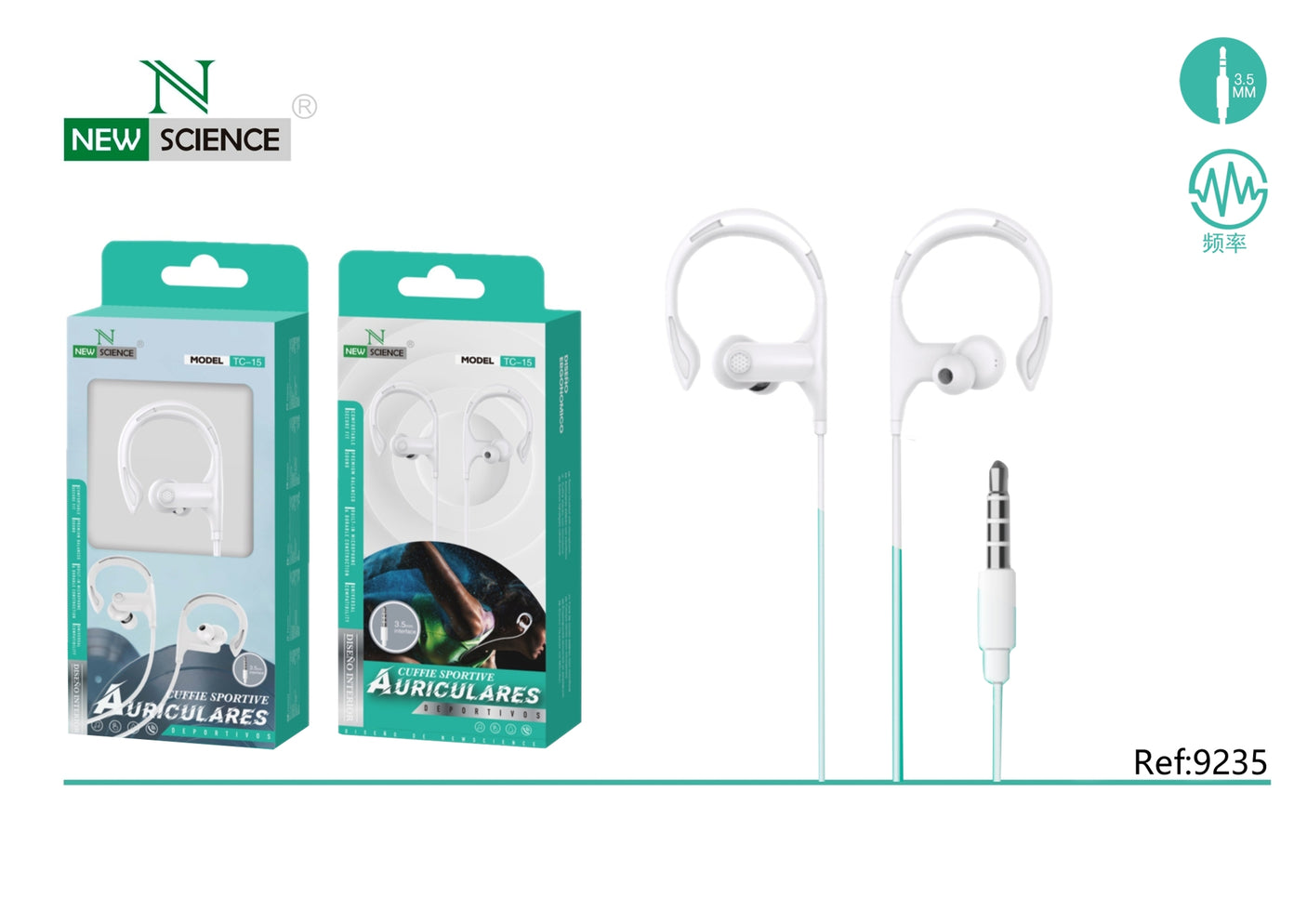 Auriculares Deportivos con cable 3.5mm Jack TC-15