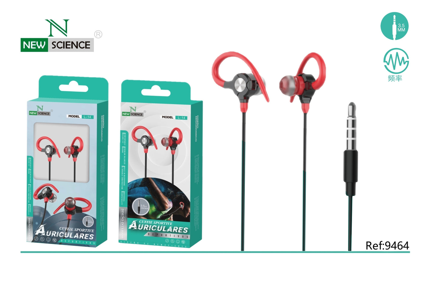 Fones de ouvido esportivos com cabo Jack 3,5 mm L-14