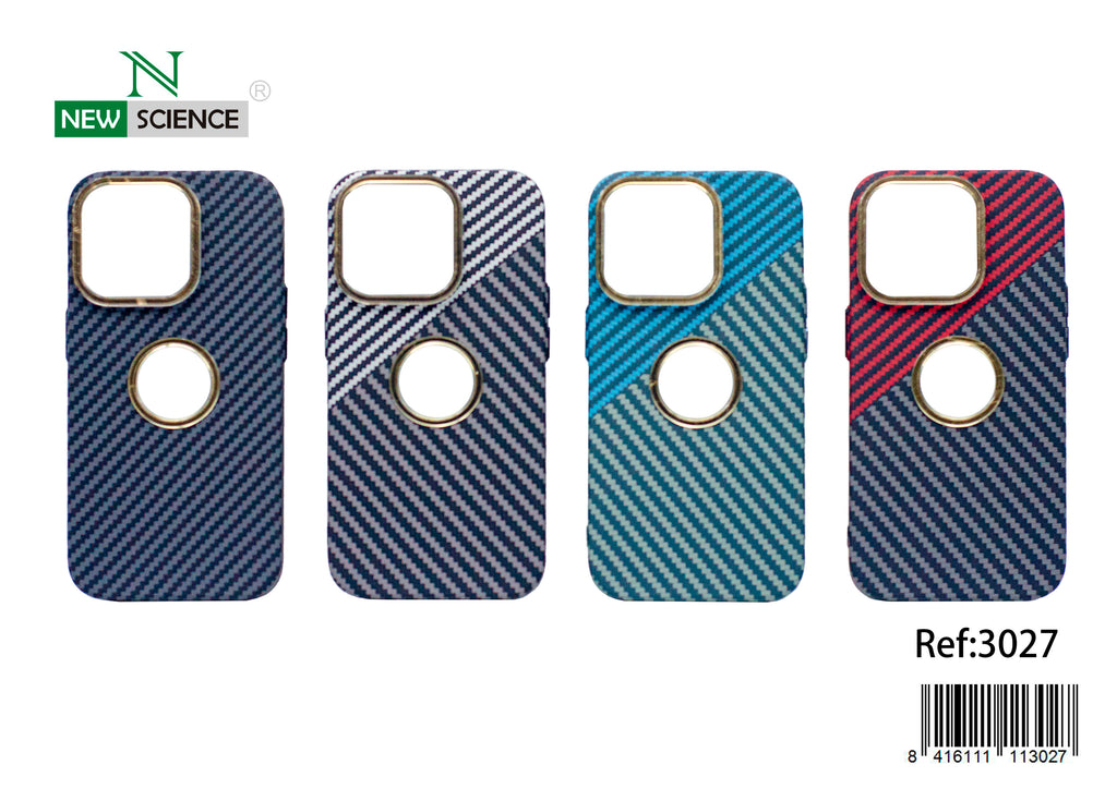 iPhone 14 Plus Carcasa Diseño Rayas de Fibra de Carbono