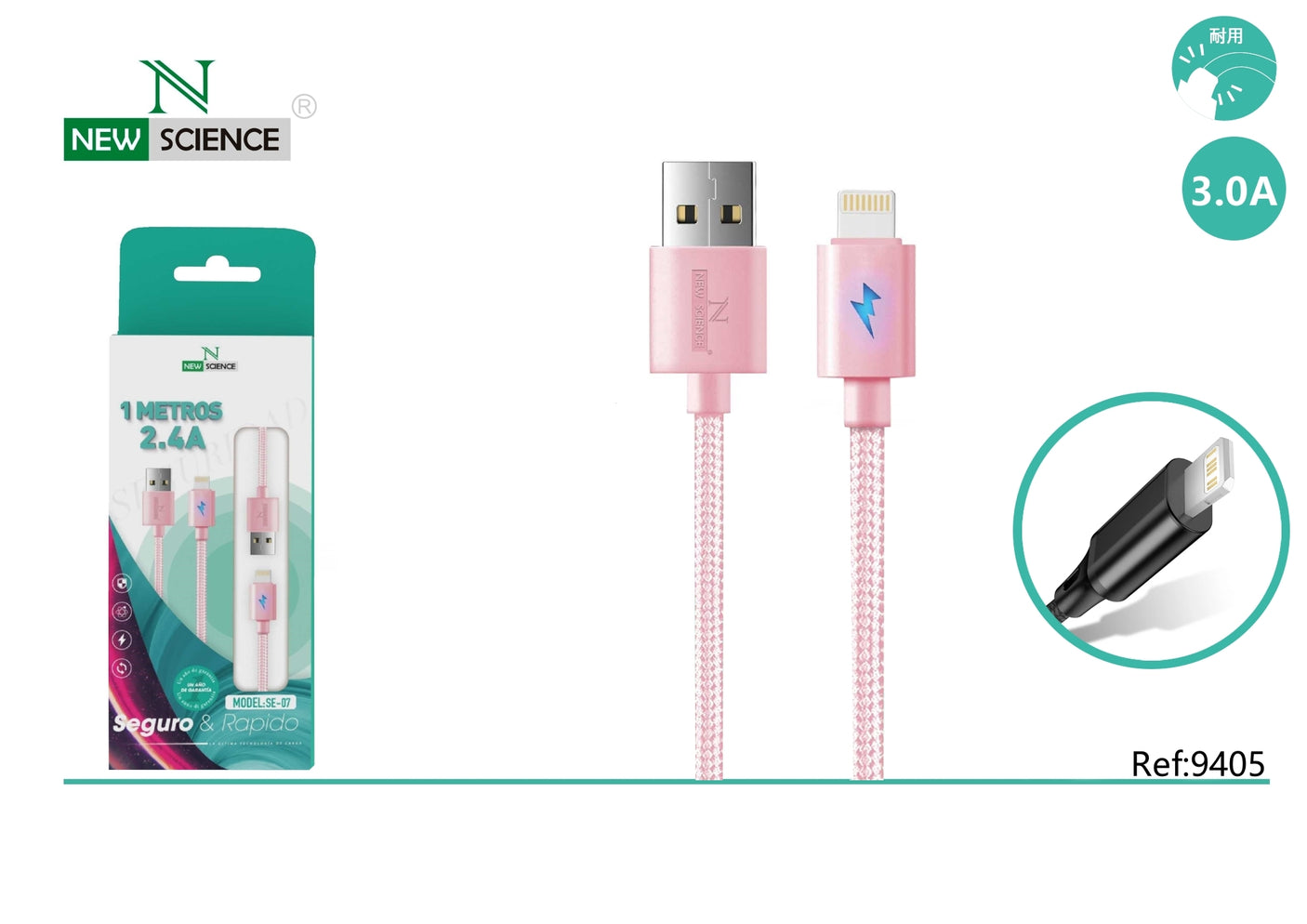 Cable USB a iPhone 3.0A 1M SE-07