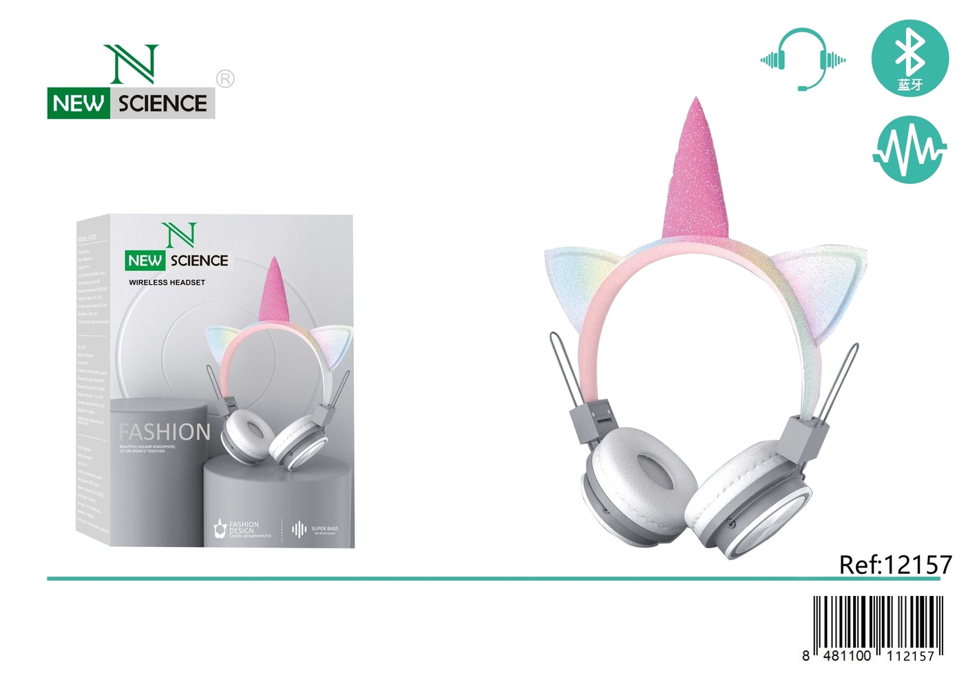 Headphones with Cable 3.5mm Jack Unicorn Design A-638