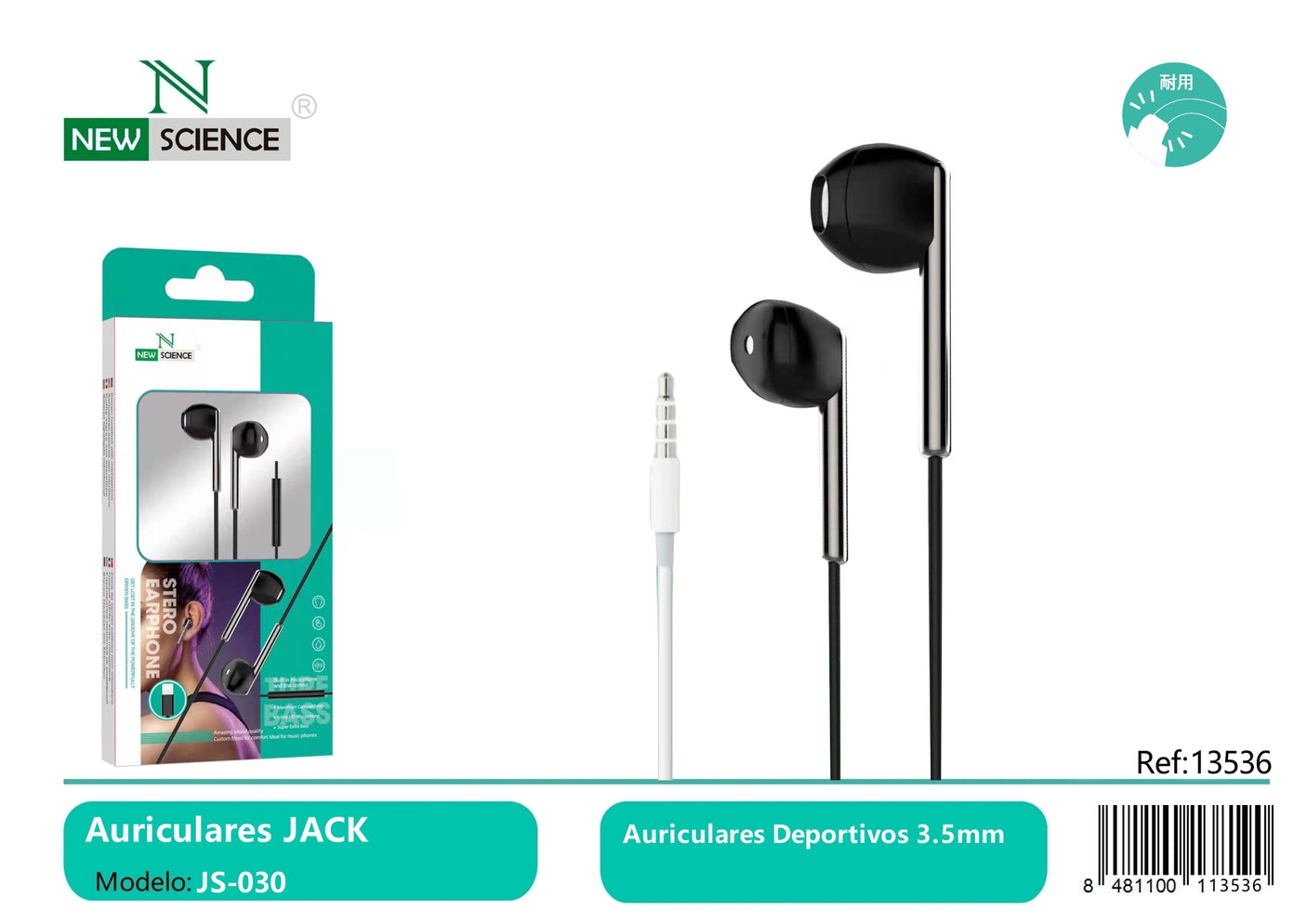 Fones de ouvido Jack metálico de 3,5 mm JS-030