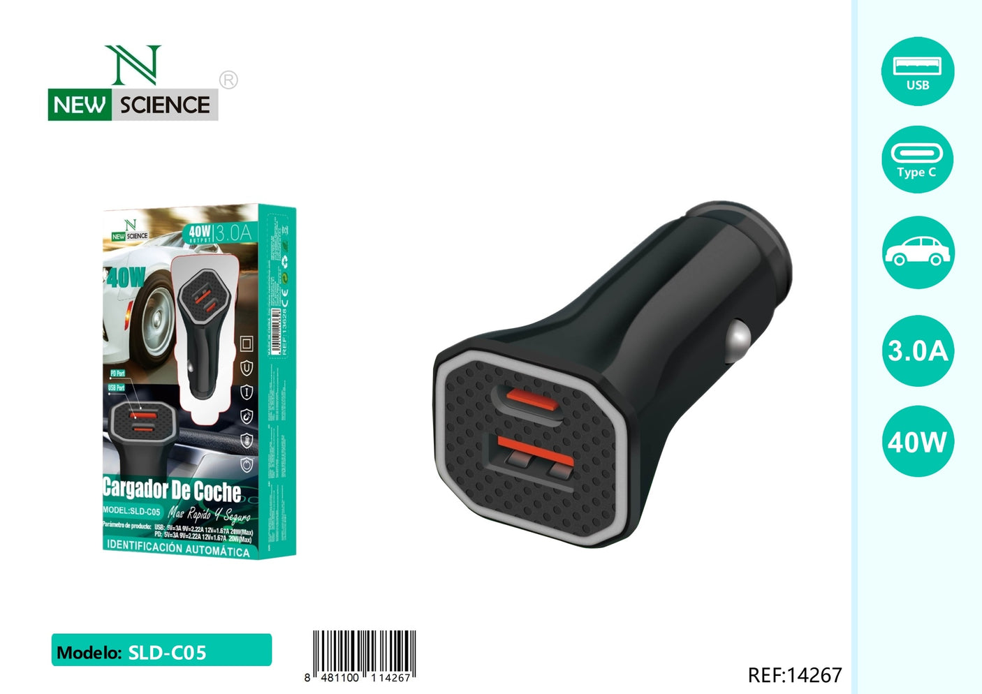 Adaptador Coche PD+USB 40W SLD-C05