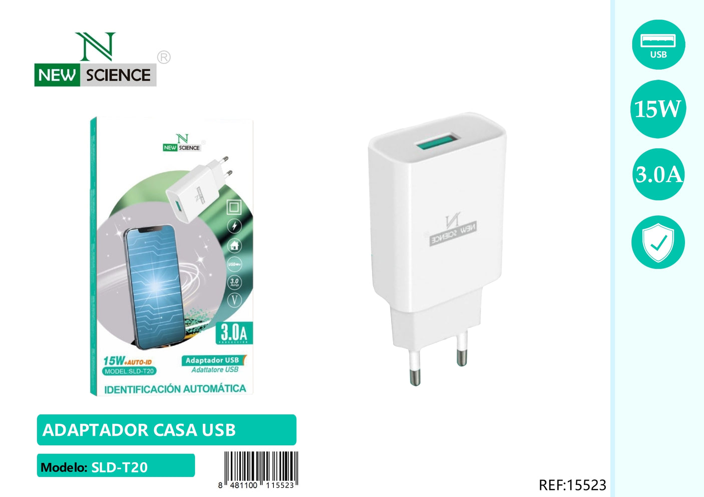 Enchufe USB 3A/15W SLD-T20