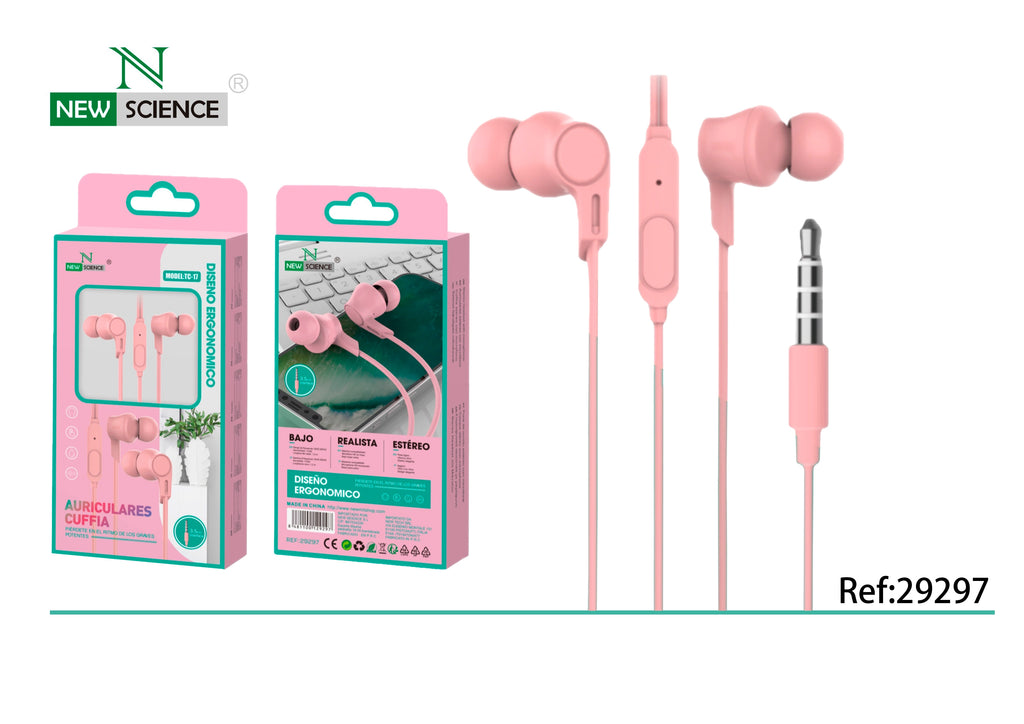 Auriculares 3.5mm Jack con Almohadilla TC-17 Rosa