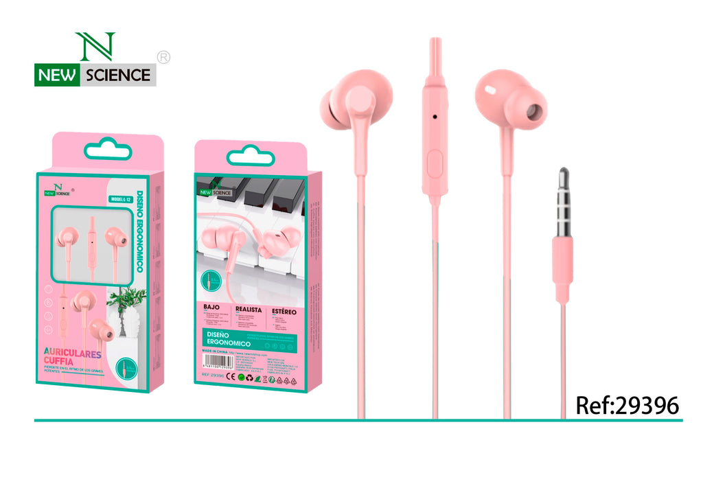 Auriculares 3.5mm Jack con Almohadilla L-12 Rosa