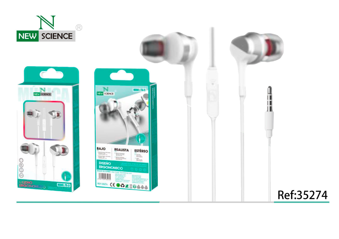 Auriculares 3.5mm Jack con Almohadilla TD-21