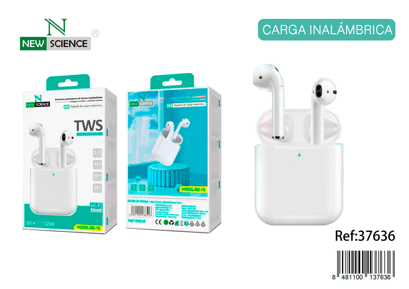 Auriculares Inalámbricos (con carga inalámbrica) BE-15