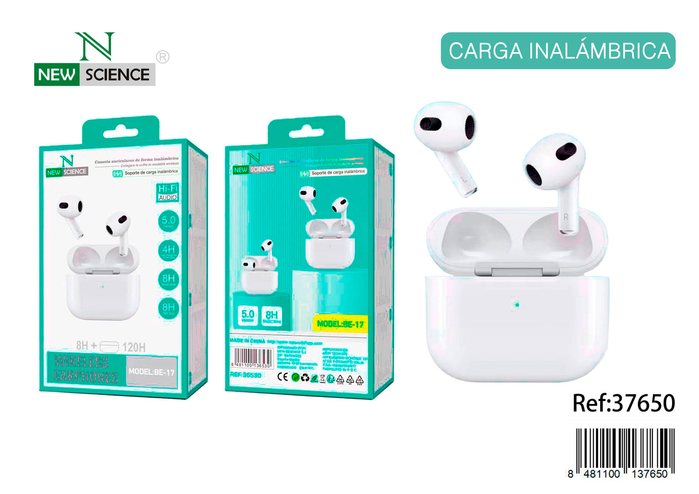 Auriculares Inalámbricos (con carga inalámbrica) BE-17