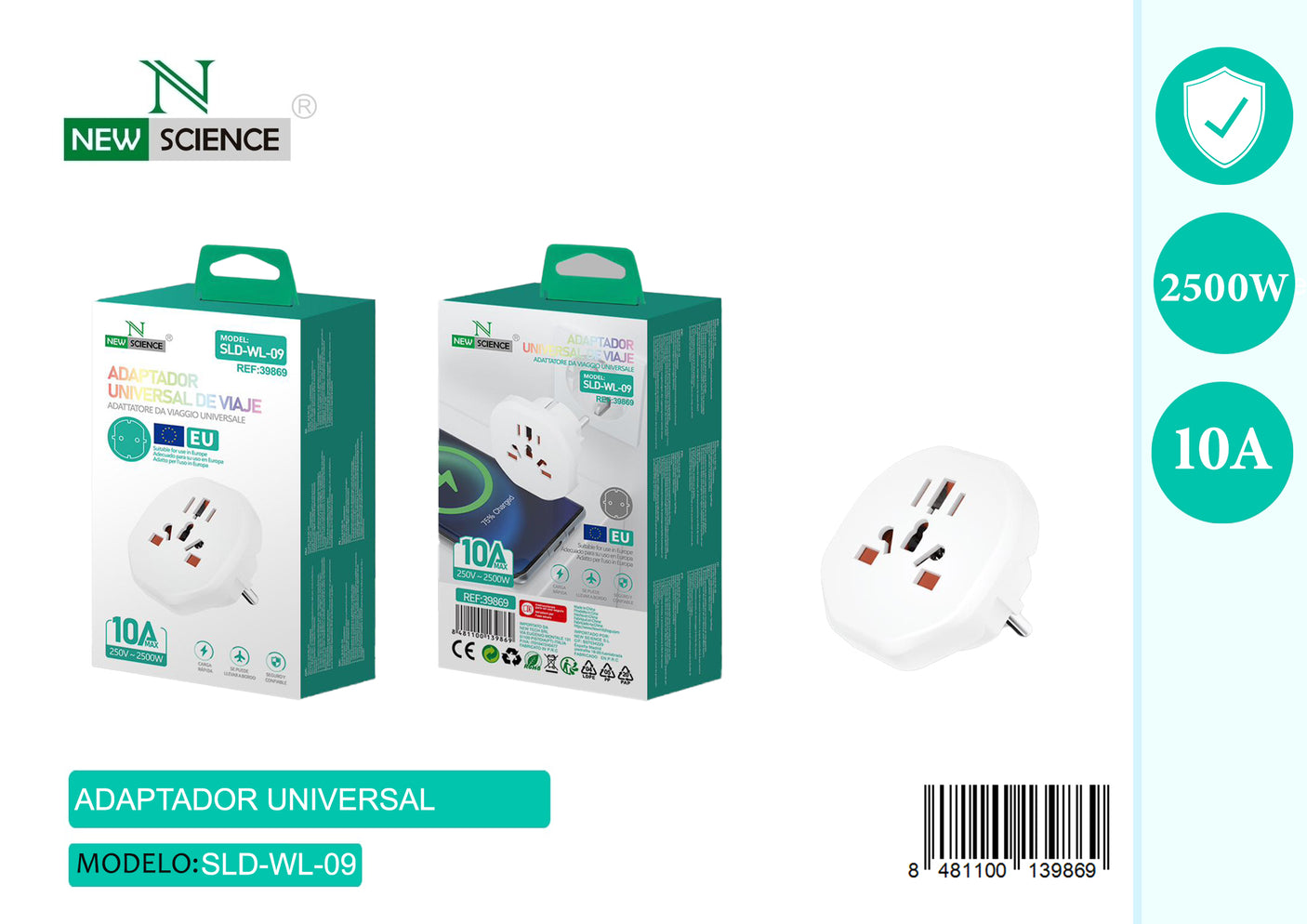 Europe Travel Adapter 250V SLD-WL-09