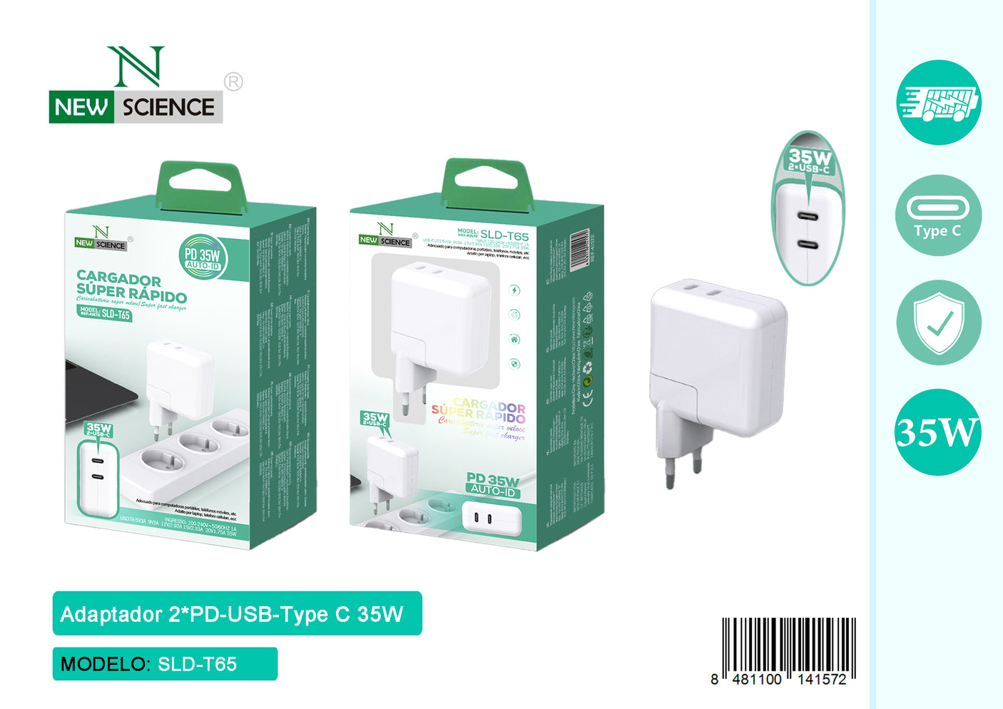 Plug 2*PD USB-C 35W SLD-T65