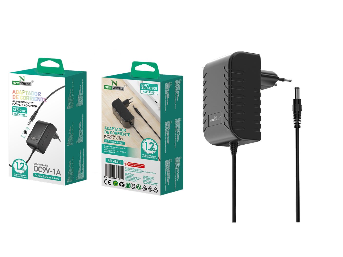 Adaptador de Corriente 9V/1A 1.2m SLD-DY05