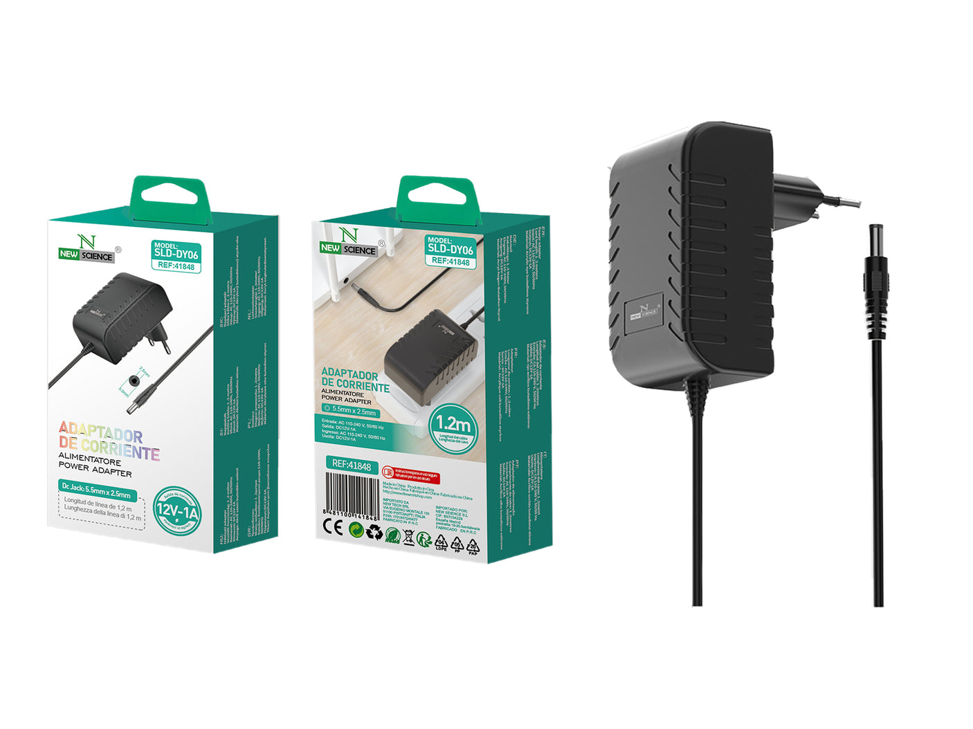 Adaptador de Alimentação 12V/1A 1,2m SLD-DY06