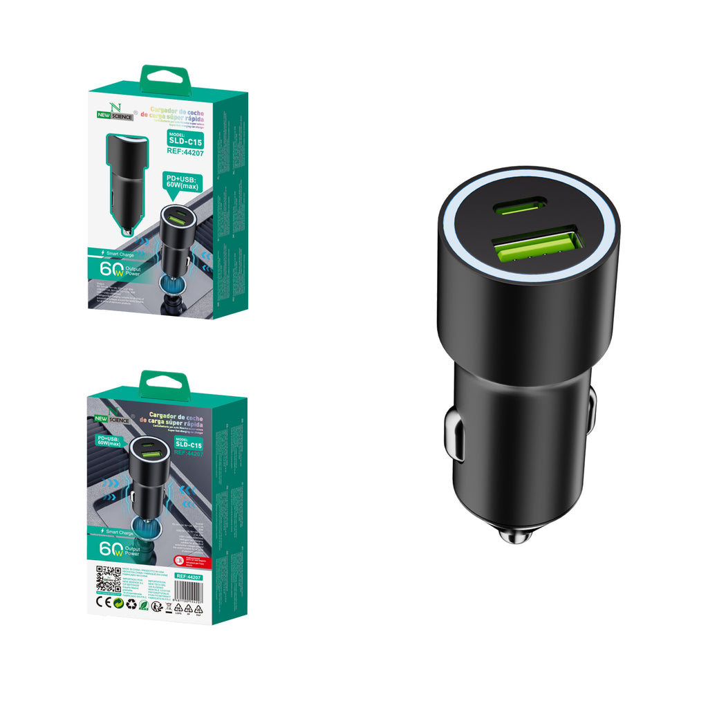 Adaptador de Coche PD+USB 60W SLD-C15