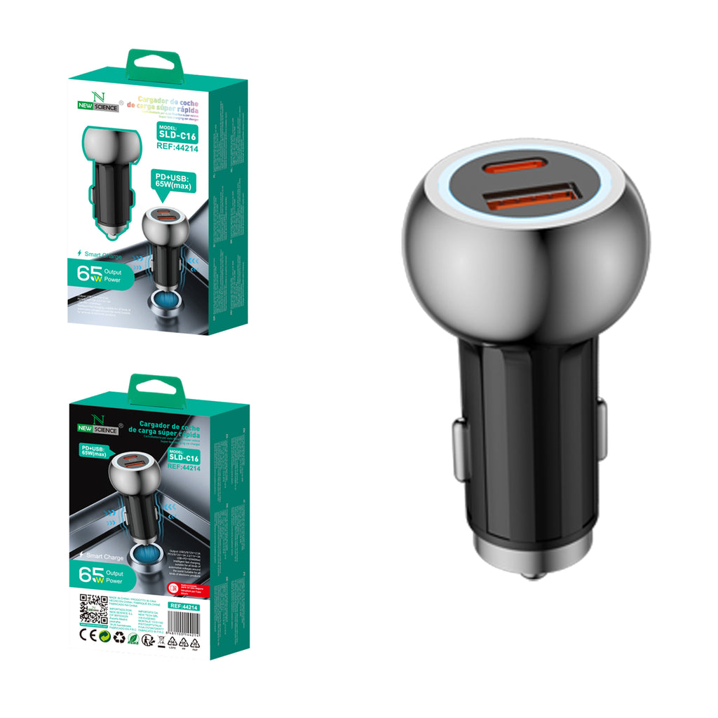 Adaptador de Coche PD+USB 65W SLD-C16