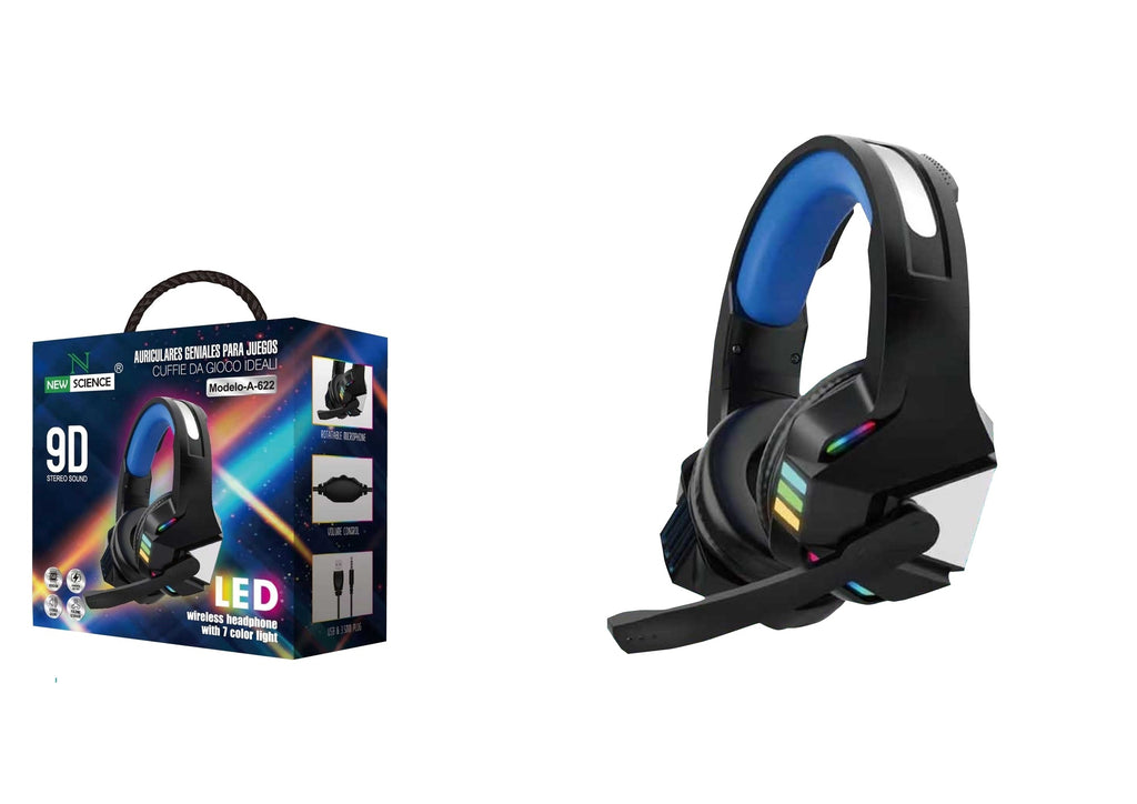 Fones de ouvido para jogos LED RGB com cabo USB A-622