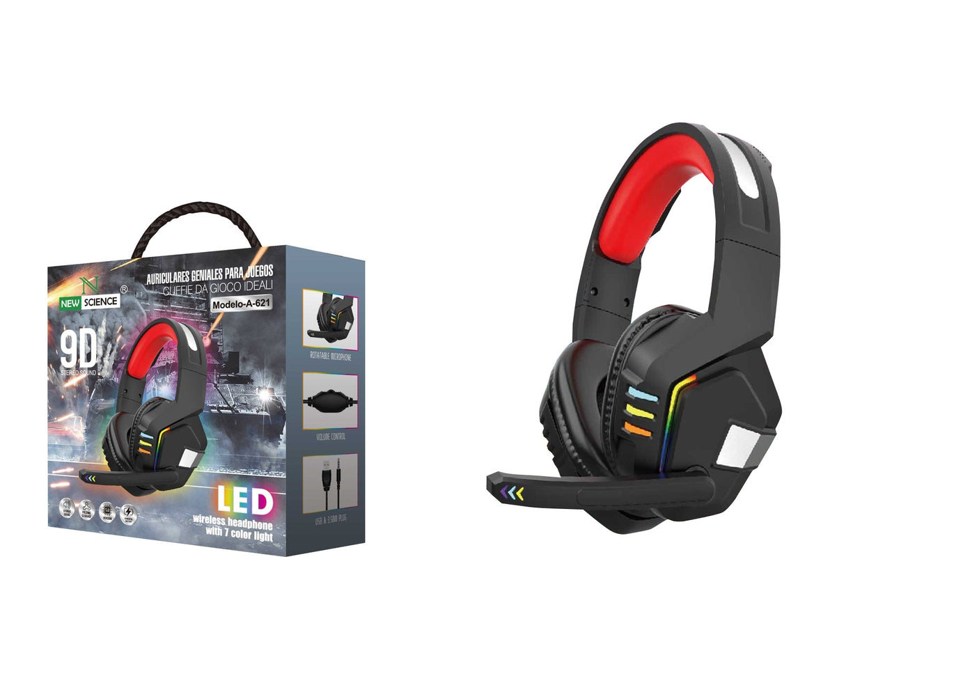 Cascos Gaming RGB LED con Cable USB A-621