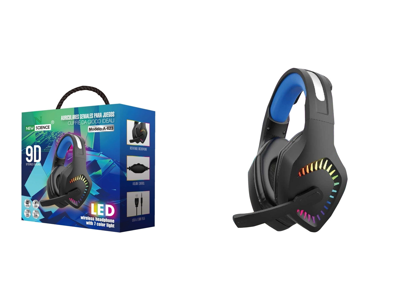 RGB LED Gaming Headphones with USB Cable A-623