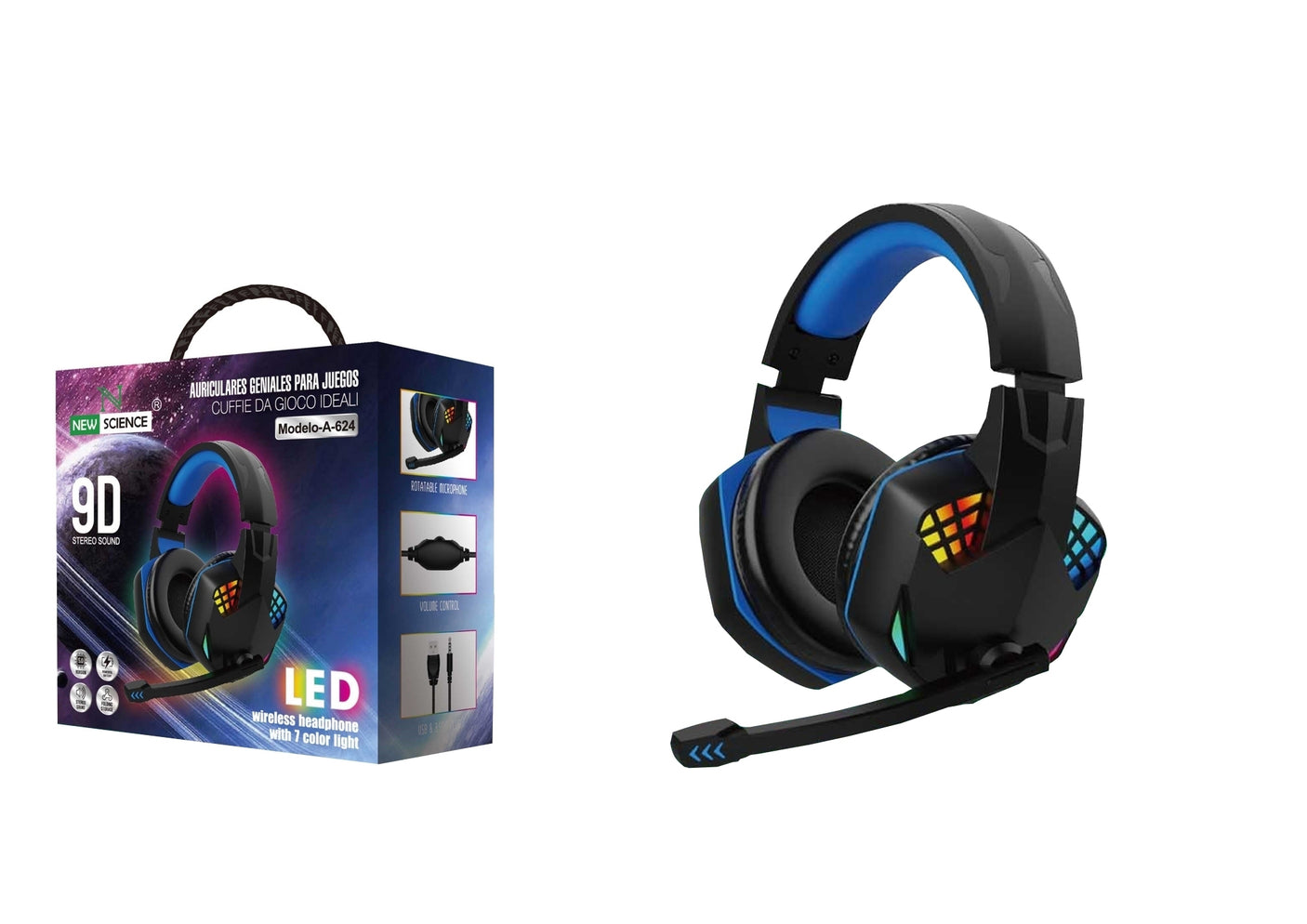 RGB LED Gaming Headphones with USB Cable A-624