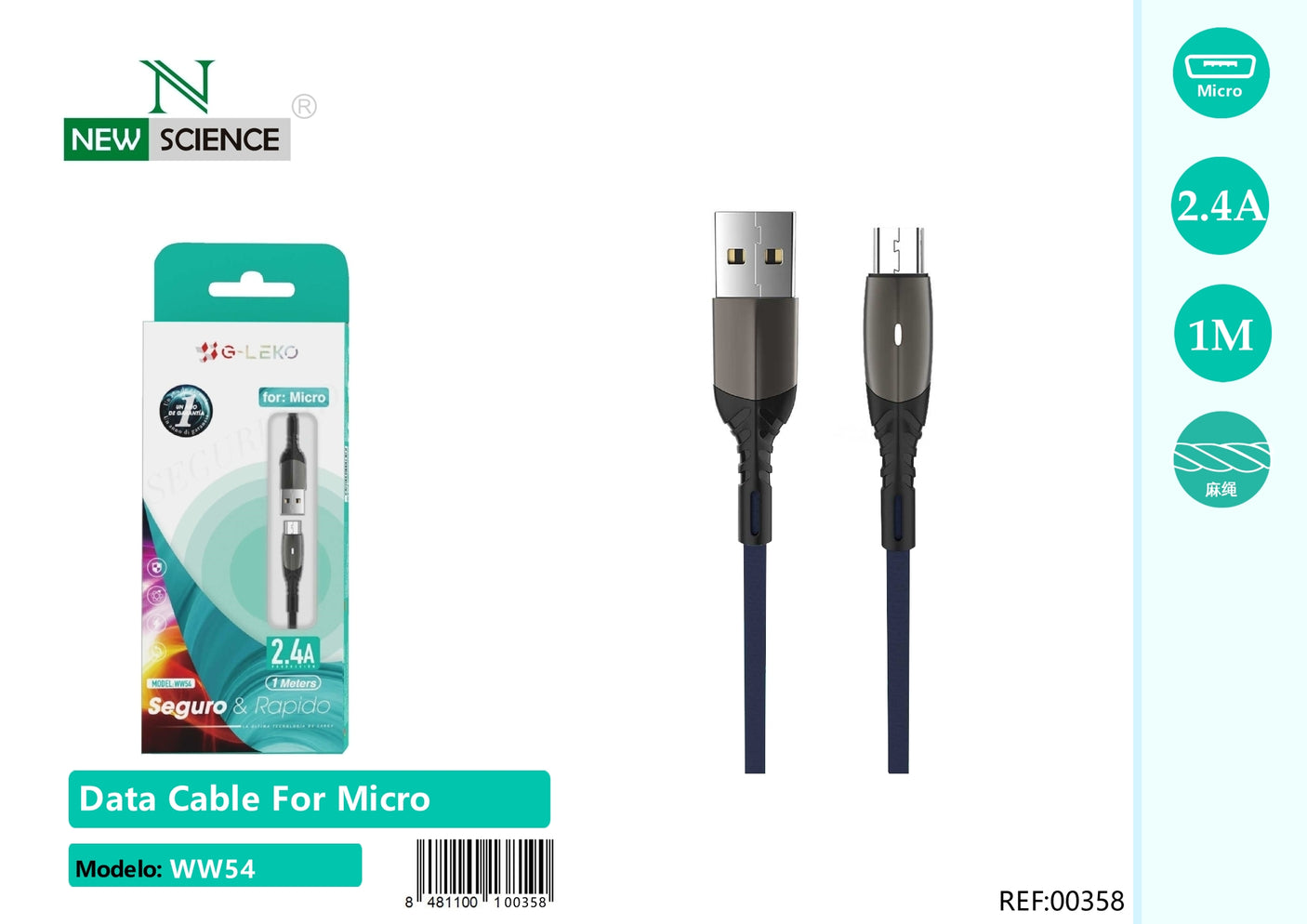 USB to Micro Cable 2.4A 1M WW54