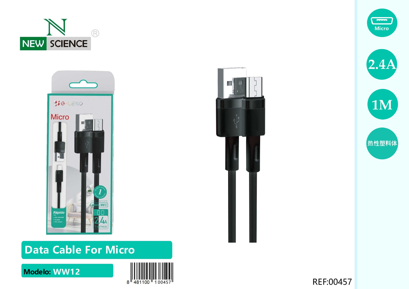 Cable USB a Micro 2.4A 1M WW12