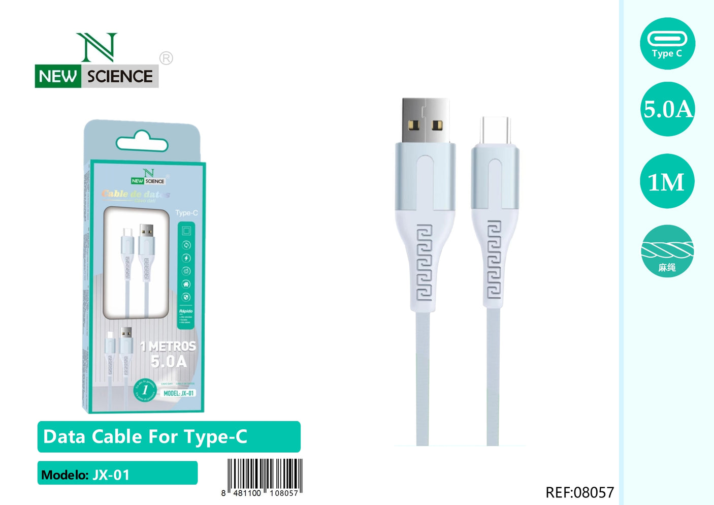 Cable USB a Type C 5A 1M JX-01