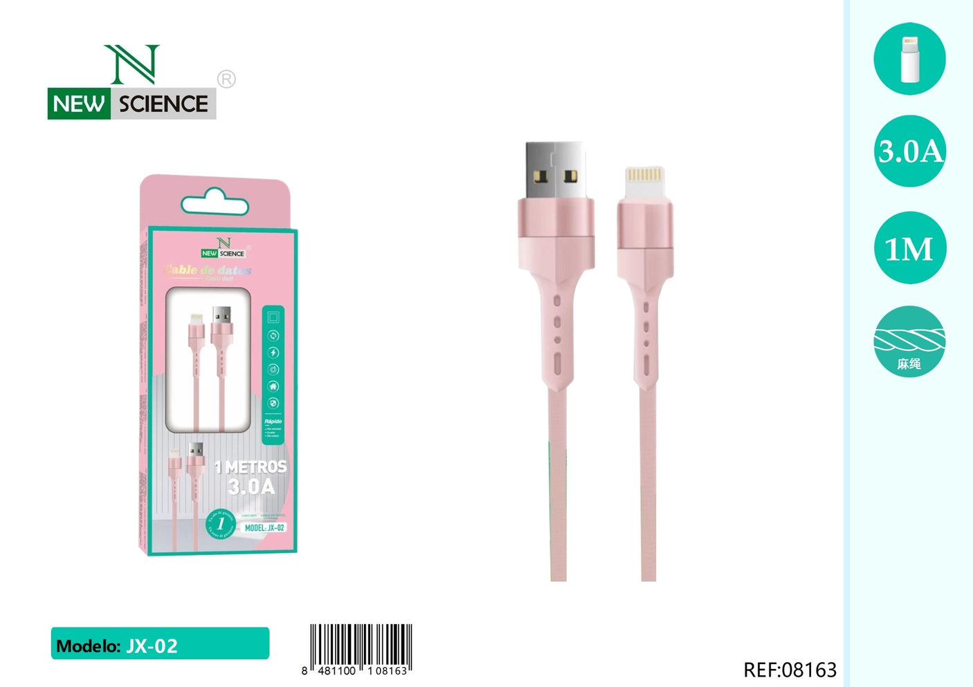 Cable USB a iPhone 3A 1M JX-02