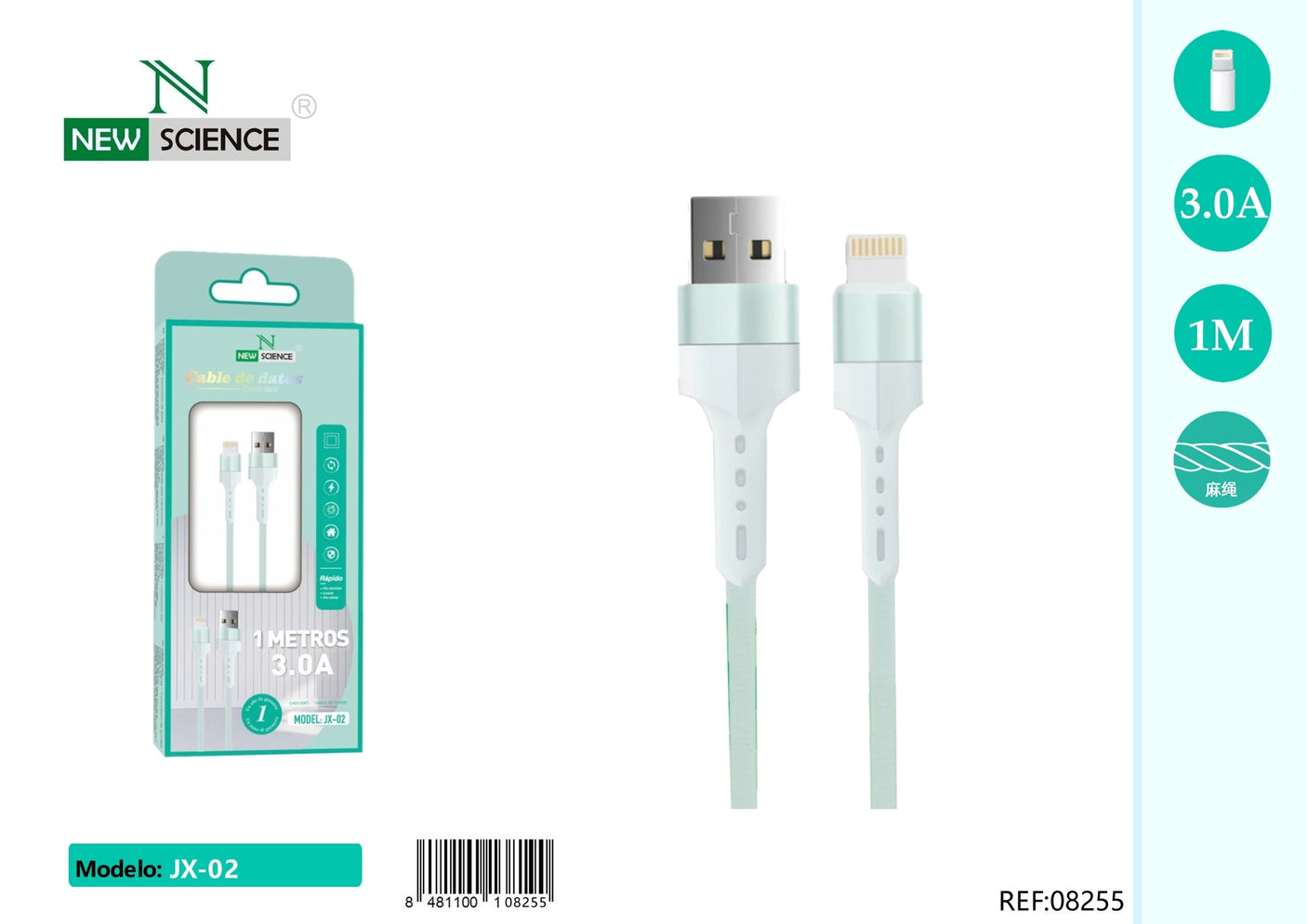 Cabo USB para iPhone 3A 1M JX-02