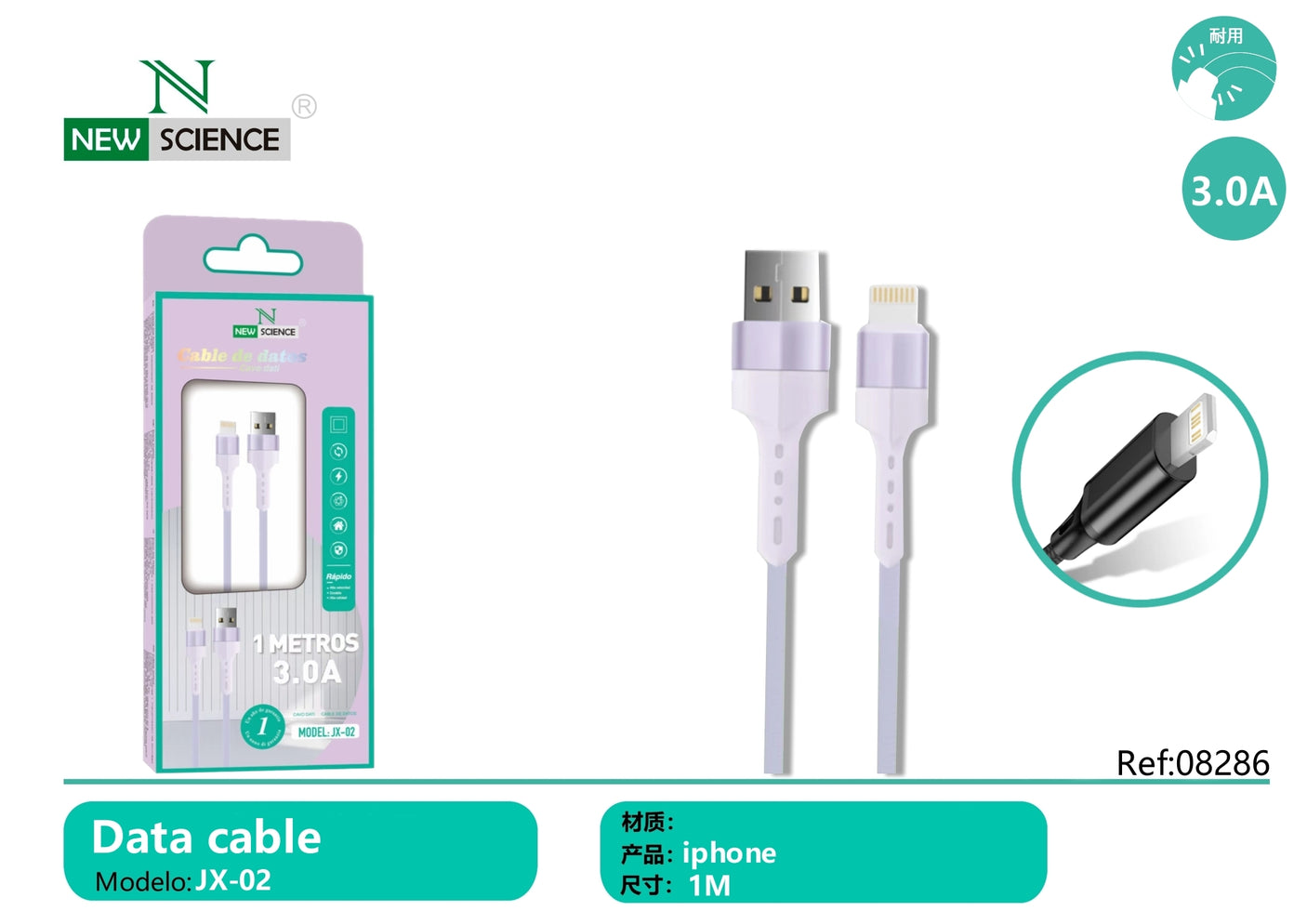 Cable USB a iPhone 3A 1M JX-02