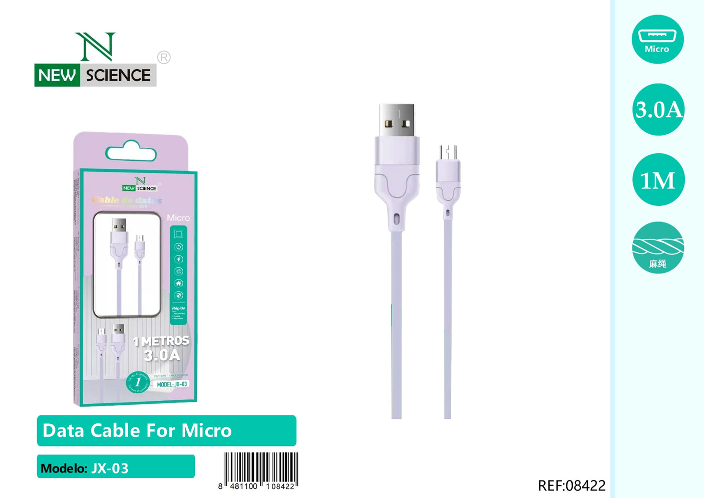 Cable USB a Micro 3A 1M JX-03