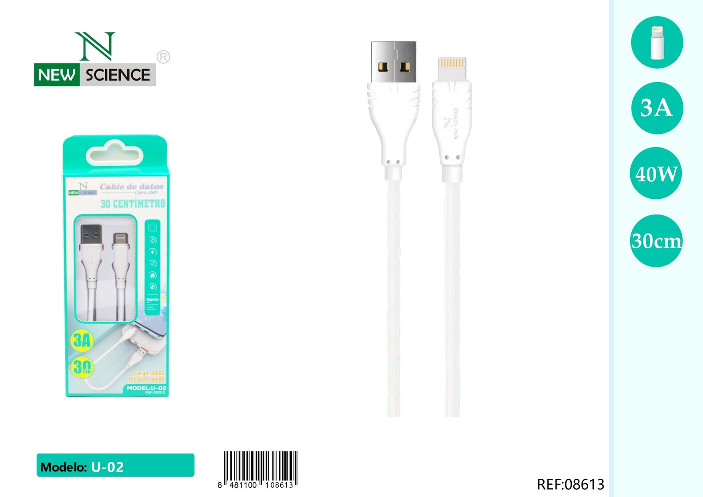 Cable USB a iPhone 3A U-02