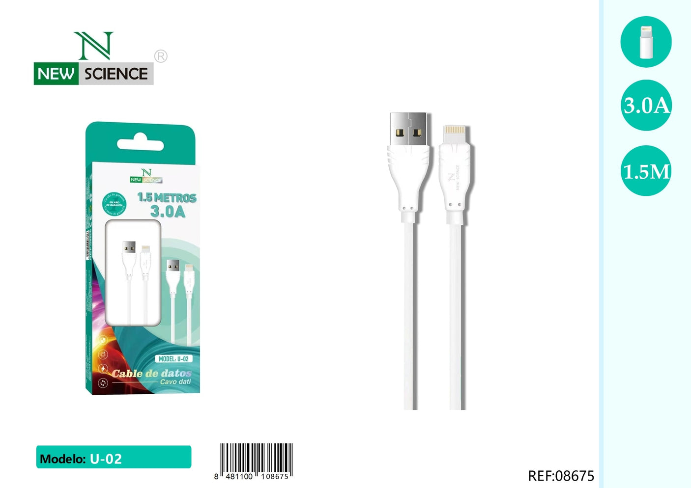 Cable USB a iPhone 3A U-02