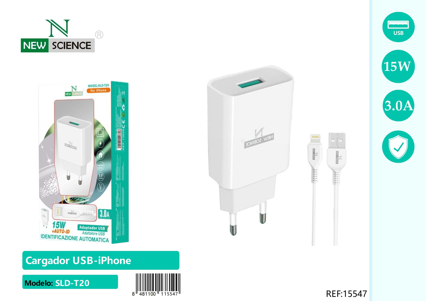 USB to iPhone charger 3A/15W SLD-T20