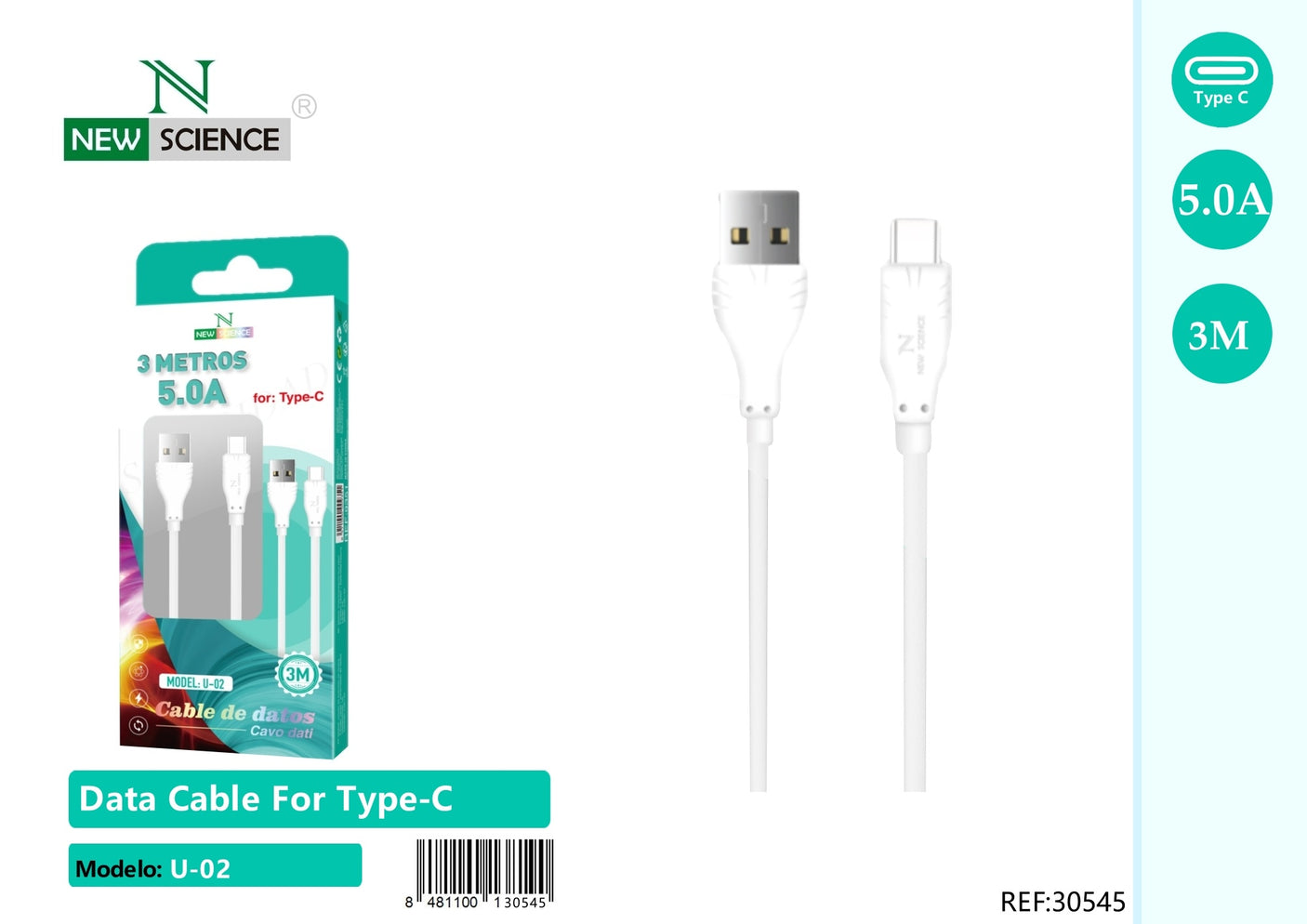 Cable USB a Type C 5A U-02