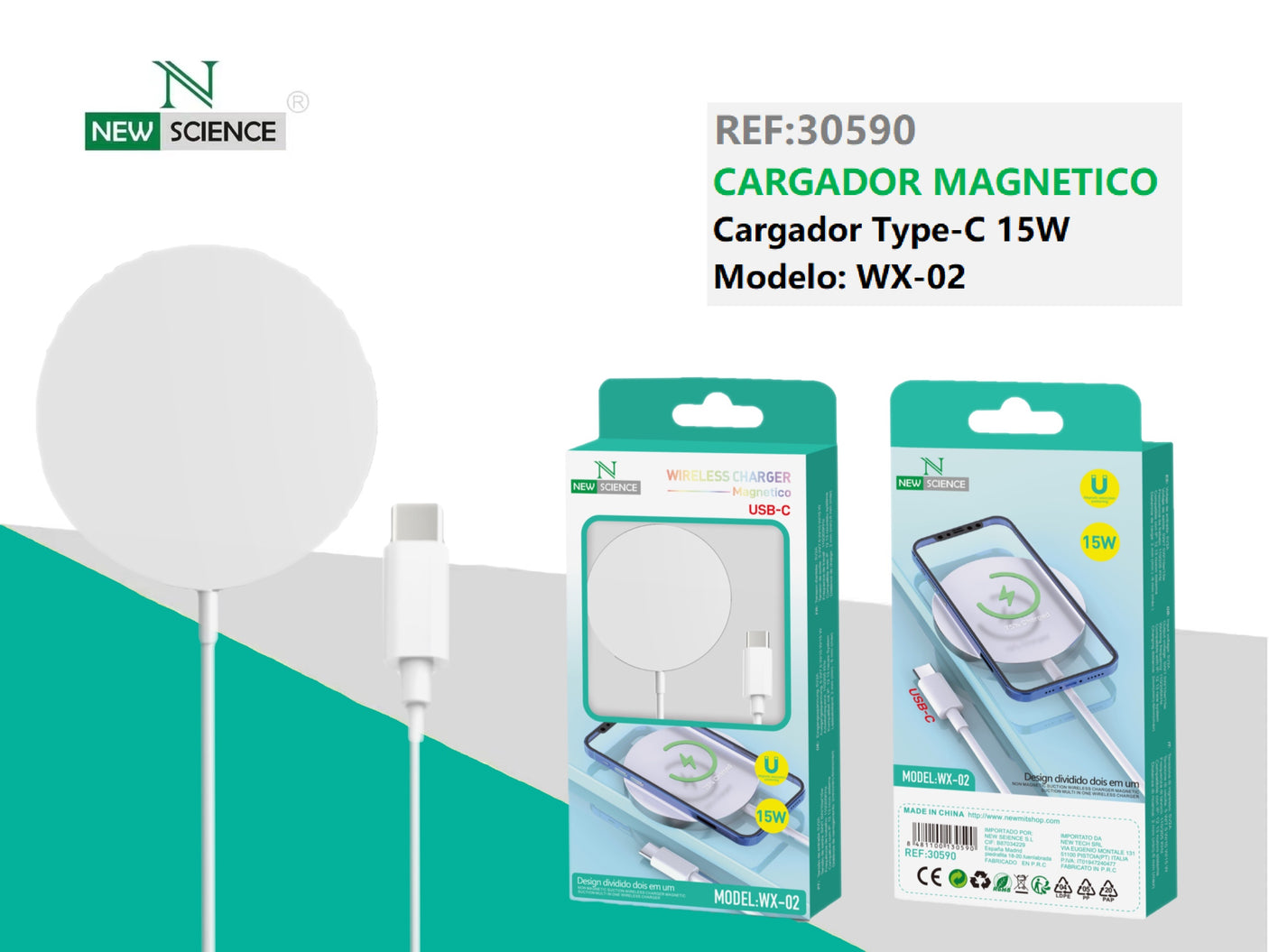 Carregador Magnético com Tipo C 15W Modelo: WX-02