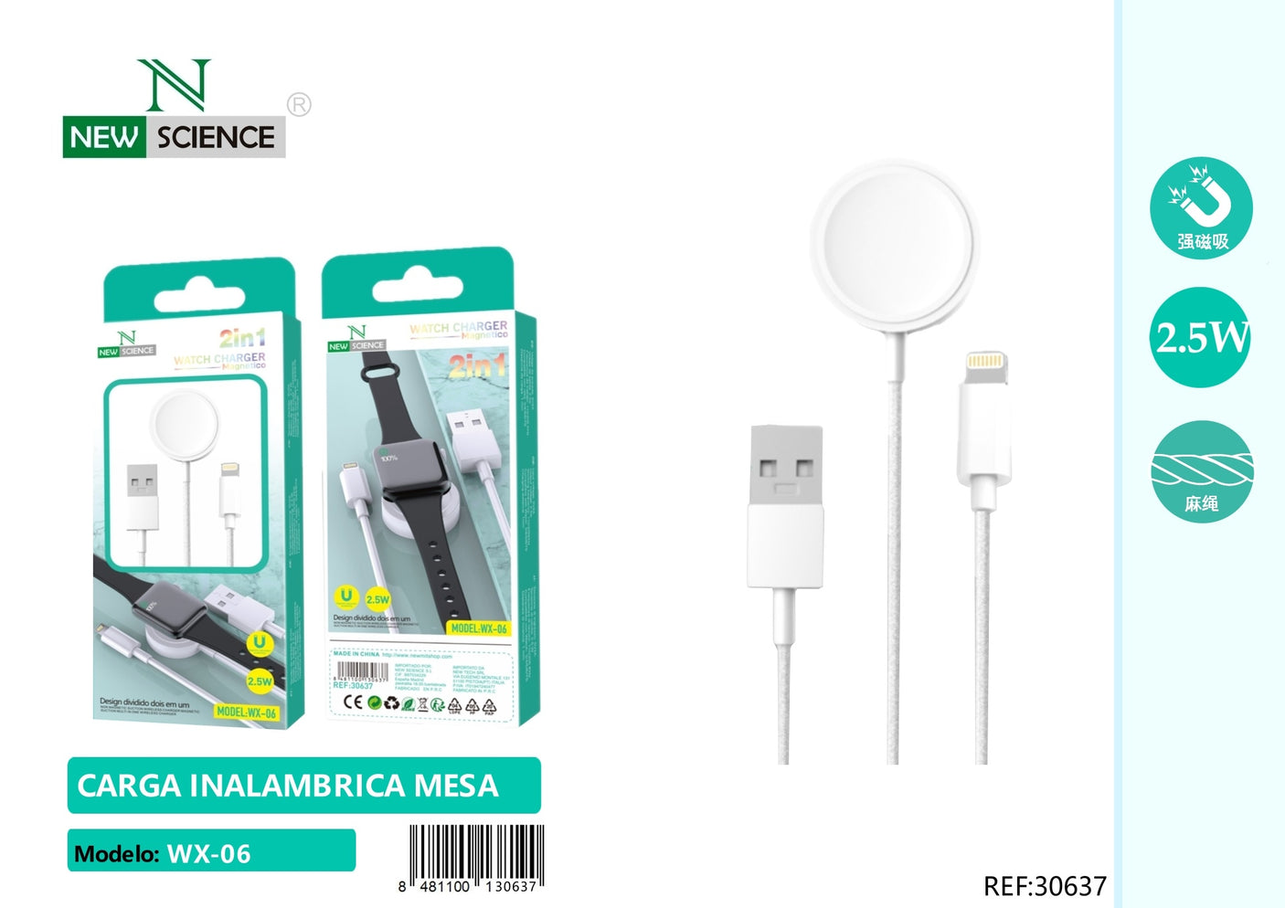 Cable de Carga USB 2en1 Apple Watch WX-06