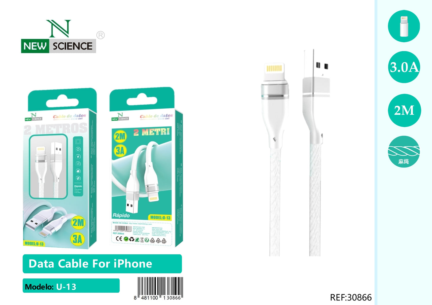 Cable USB a iPhone 3A U-12