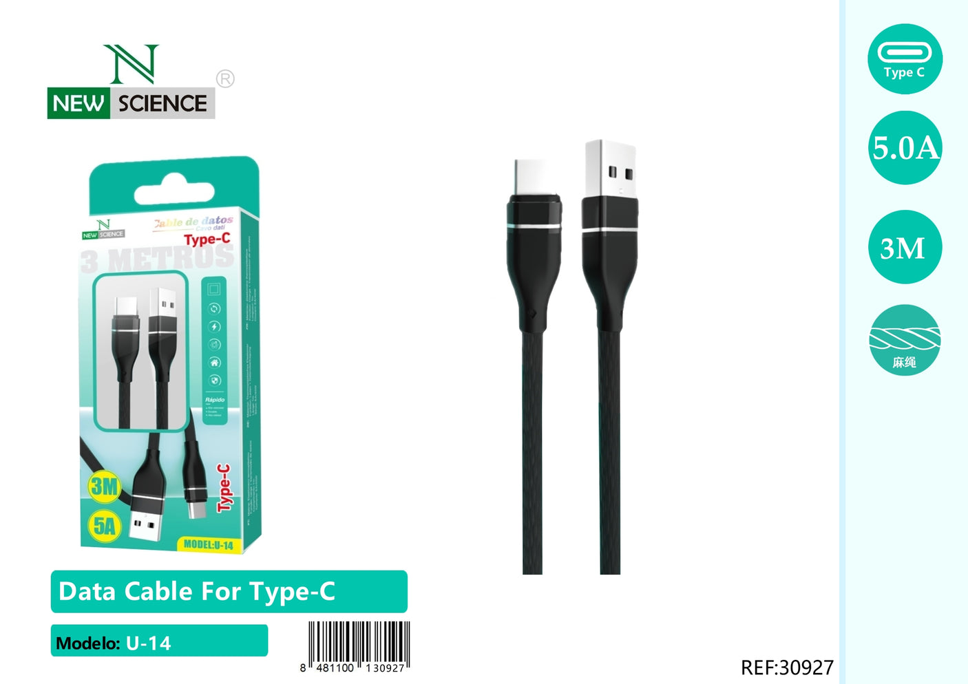 Cable USB a Type C 5A U-12