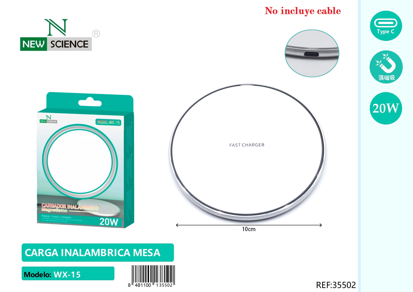 Base de Carga Inalámbrica 20W WX-15