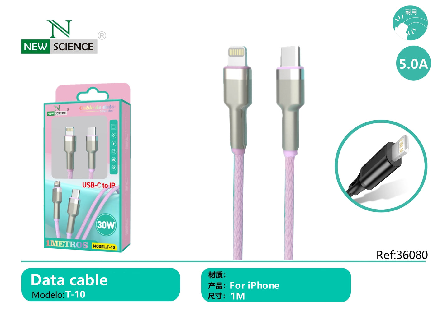 PD USB-C to iPhone Cable 30W 1M T-10