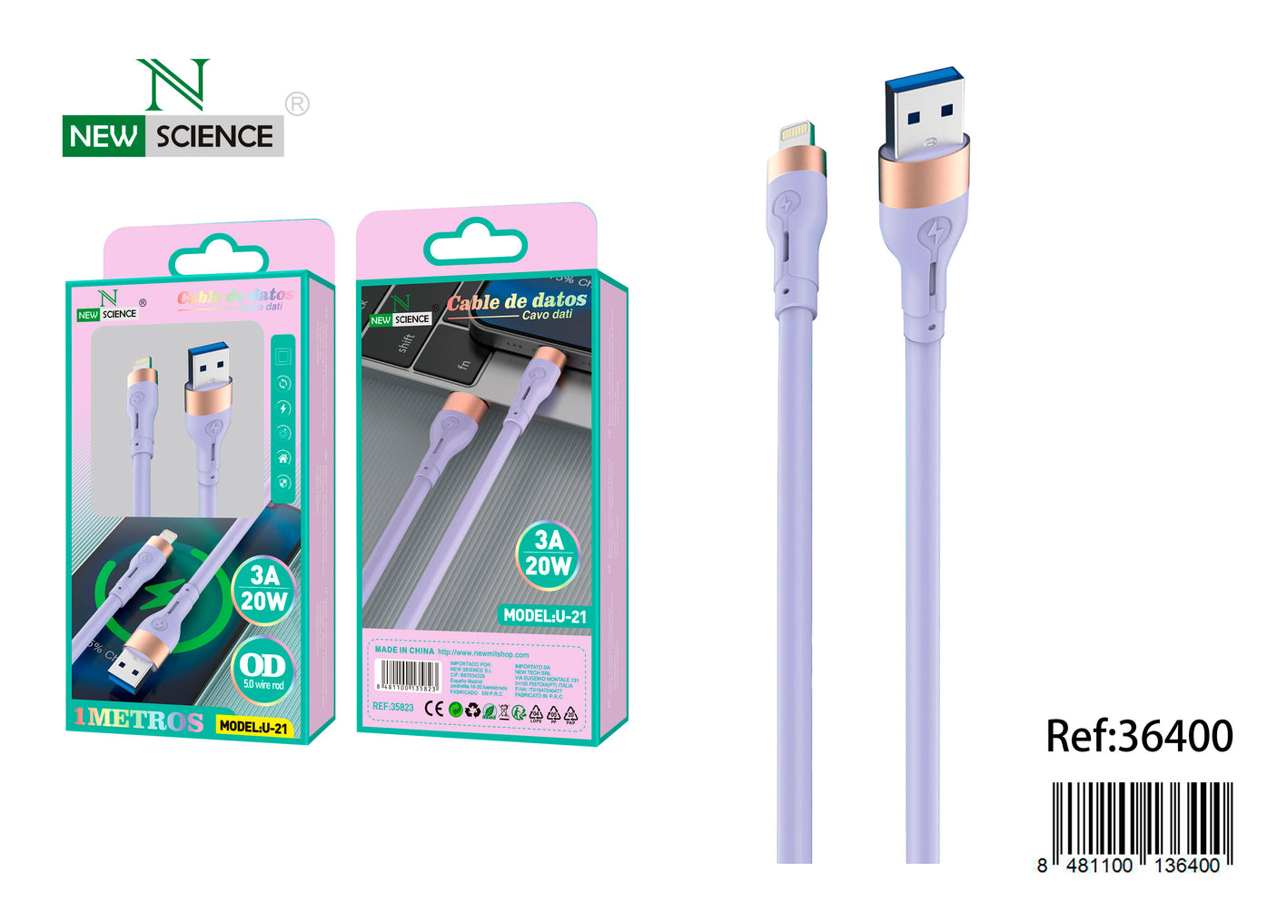 USB to iPhone Cable 3A/20W 1M U-21