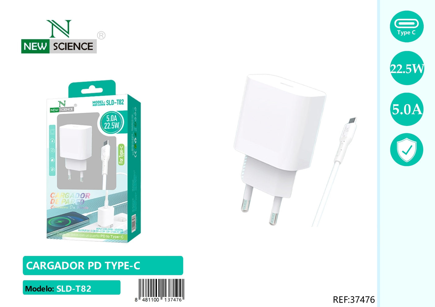 Carregador PD USB-C para Tipo C 22,5 W SLD-T82