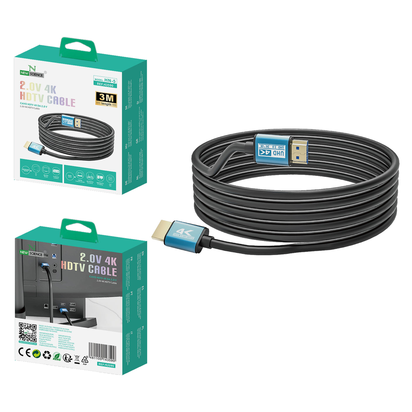 Cable HDMI Meltalizado 2.0V 3M Modelo:HN-5