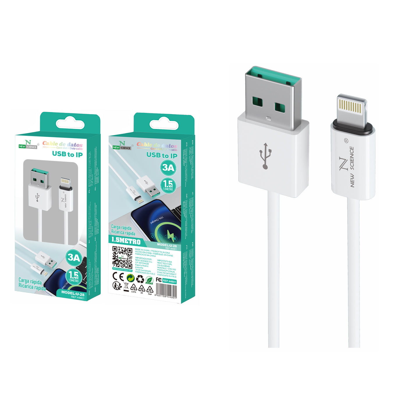 Cable USB a iPhone 3A 1.5M U-28