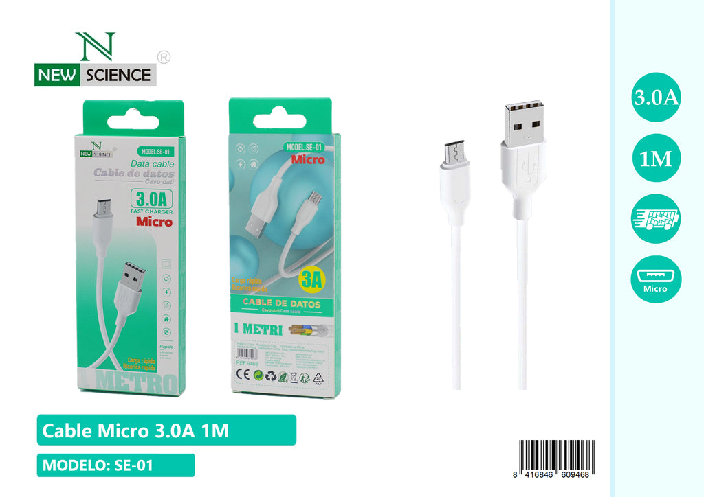 Cable Micro 3.0A 1M Modelo:SE-01