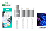 Cable USB LED 3en1 a iPhone/Type C/Micro 3A TWX-01