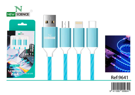 LED 3in1 USB Cable to iPhone/Type C/Micro 3A TWX-01