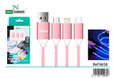 Cable USB LED 3en1 a iPhone/Type C/Micro 3A TWX-01